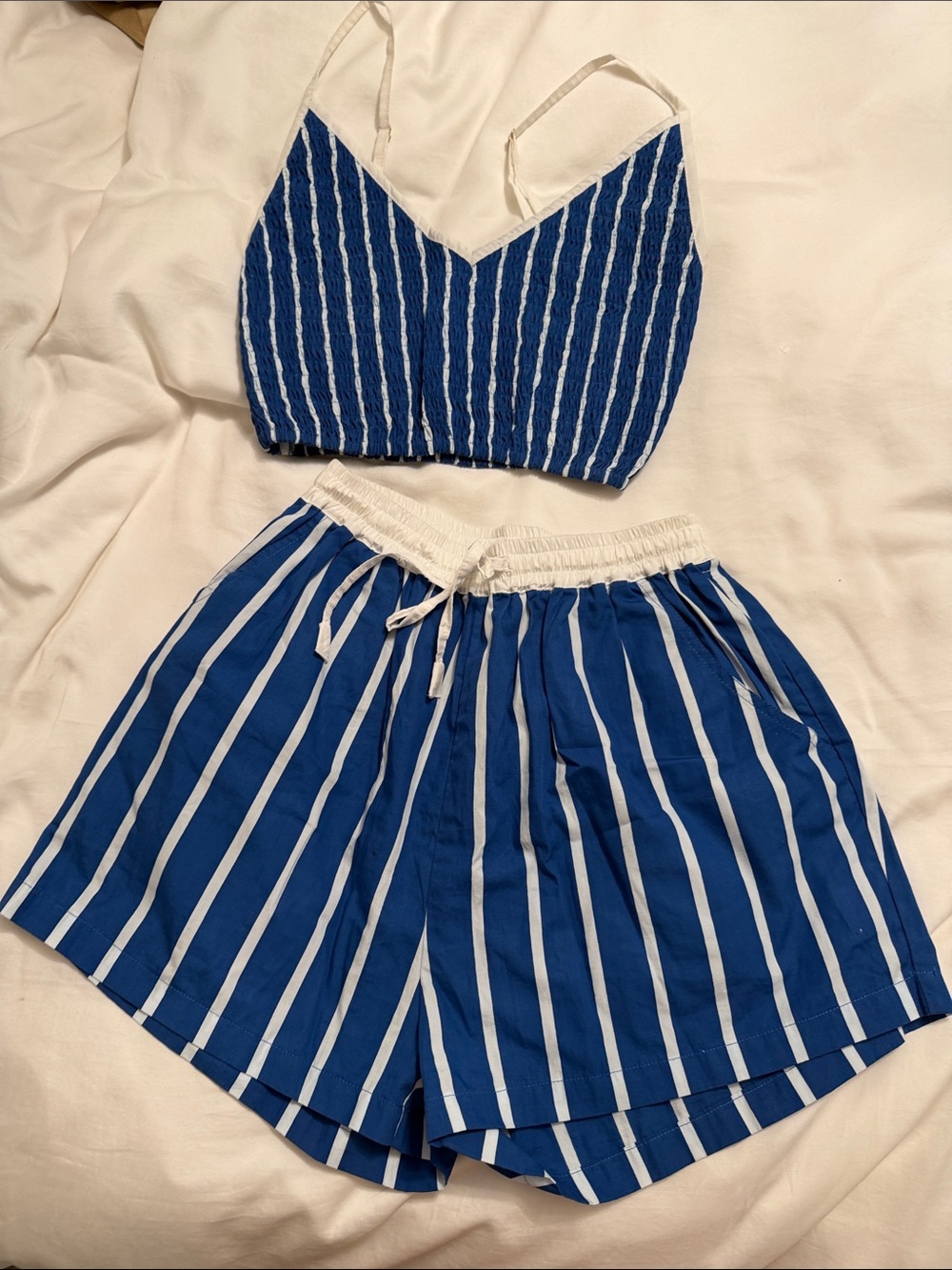 New without tags Blue and White Stripe Women's Shorts - Drawstring Waist